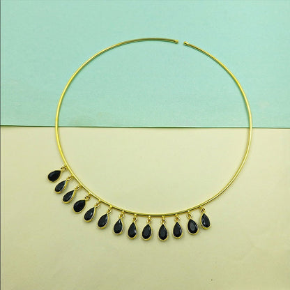 Gold Drop Choker Necklace Elegant Fringe Design Minimal Statement Jewelry WCKR02-GLD