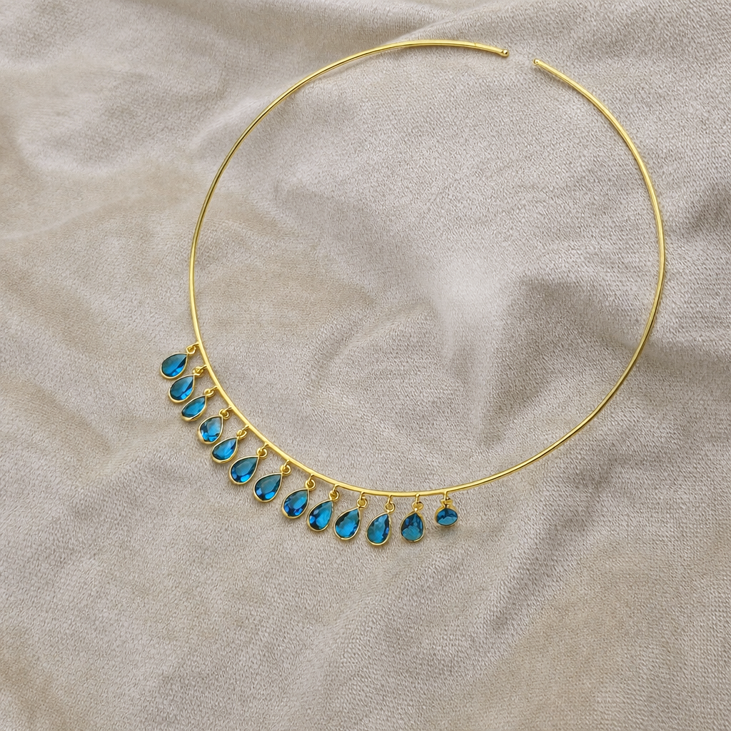 Gold Drop Choker Necklace Elegant Fringe Design Minimal Statement Jewelry WCKR02-GLD