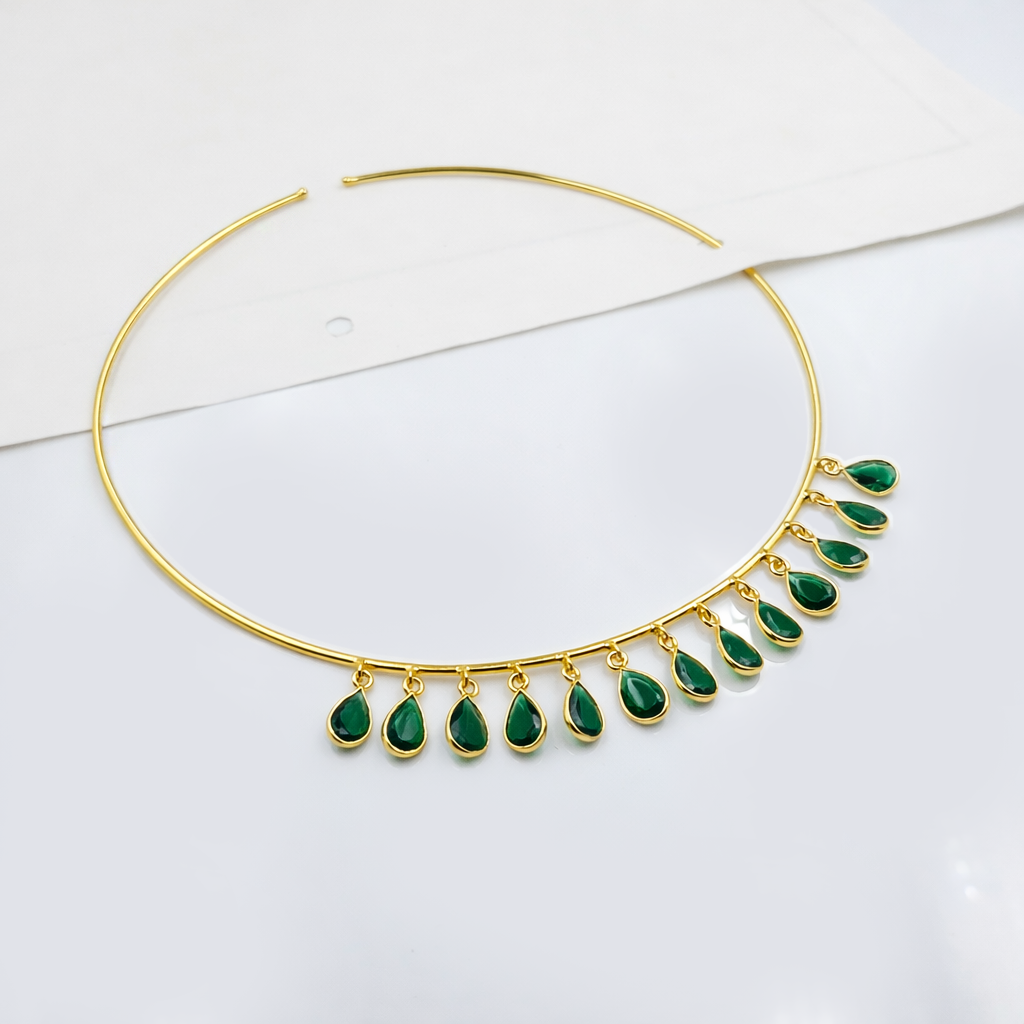 Gold Drop Choker Necklace Elegant Fringe Design Minimal Statement Jewelry WCKR02-GLD