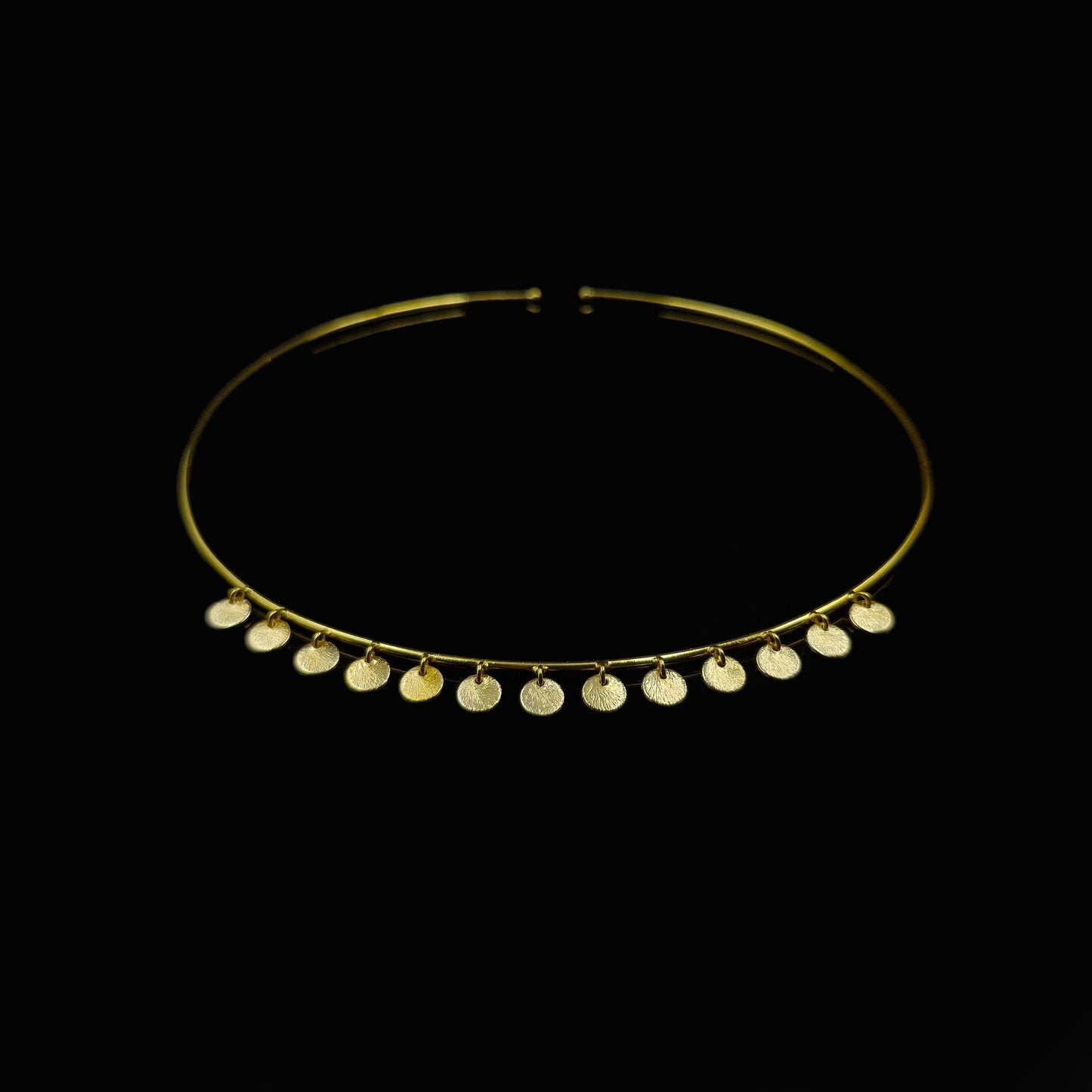 Gold Coin Drop Choker Necklace Minimal Disc Fringe Elegant Designer Jewelry WCKR03-GLD