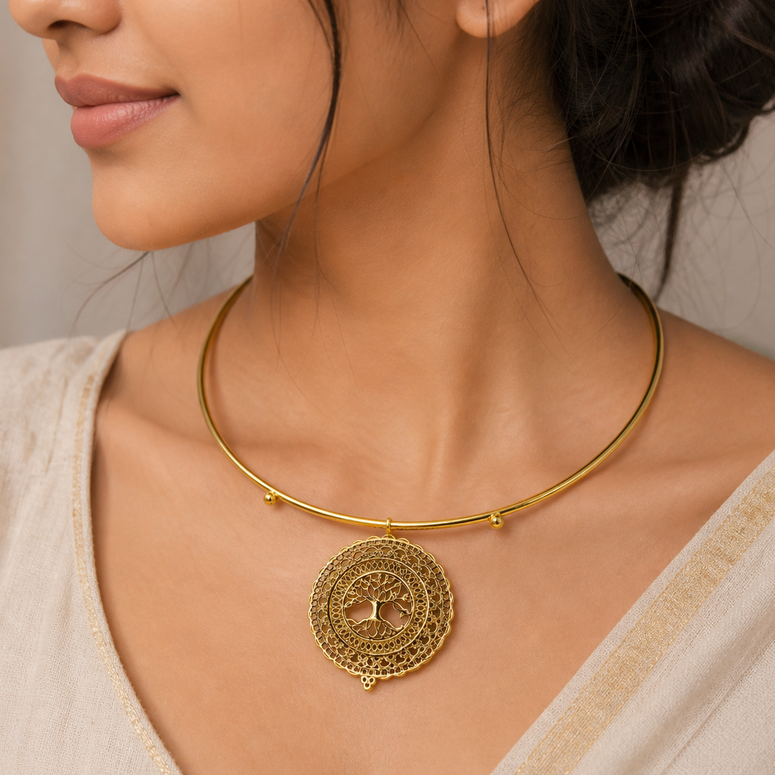Gold Tree of Life Choker Necklace for Women Statement Jewelry WCKR06-PLN