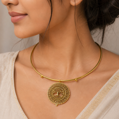Gold Tree of Life Choker Necklace for Women Statement Jewelry WCKR06-PLN