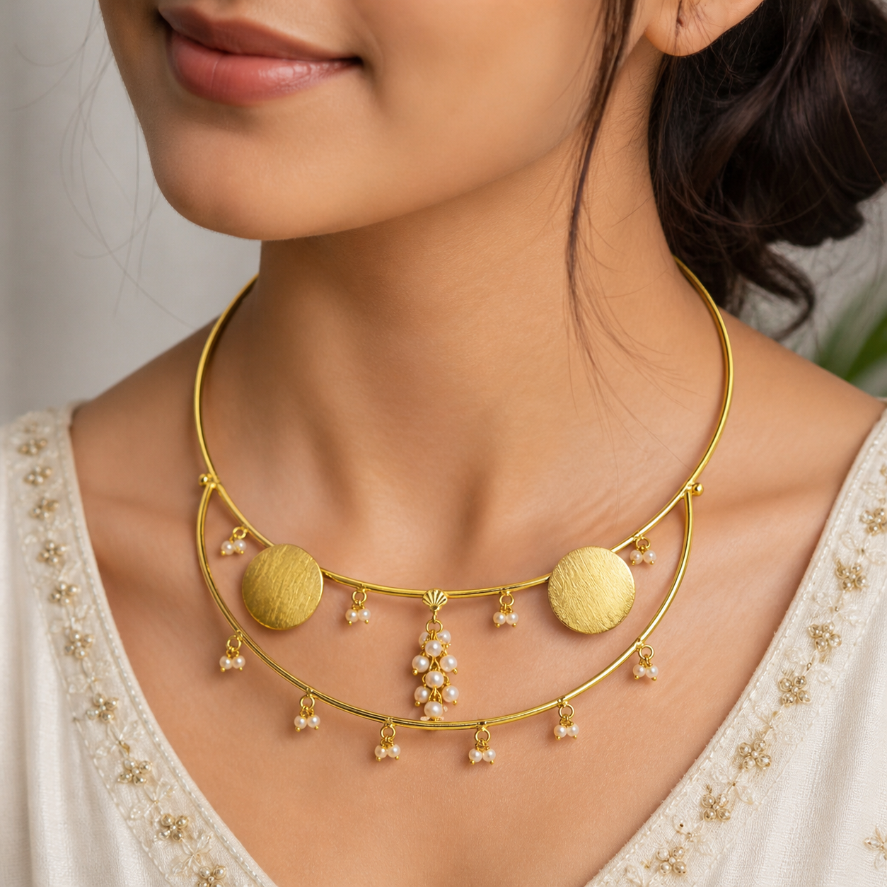 Luxury Gold Layered Choker Necklace for Women Statement Jewelry WCKR07-GLD