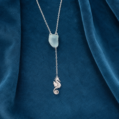 Raw Crystal Seahorse Pendant Necklace Silver Plated for Women Jewelry YNEC01-SLV