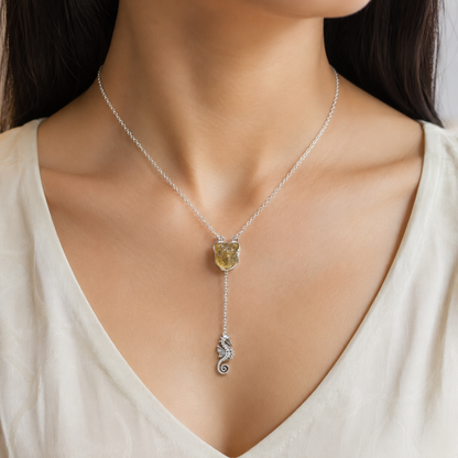 Raw Crystal Seahorse Pendant Necklace Silver Plated for Women Jewelry YNEC01-SLV