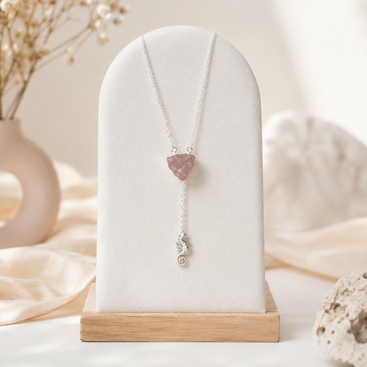 Raw Crystal Seahorse Pendant Necklace Silver Plated for Women Jewelry YNEC01-SLV