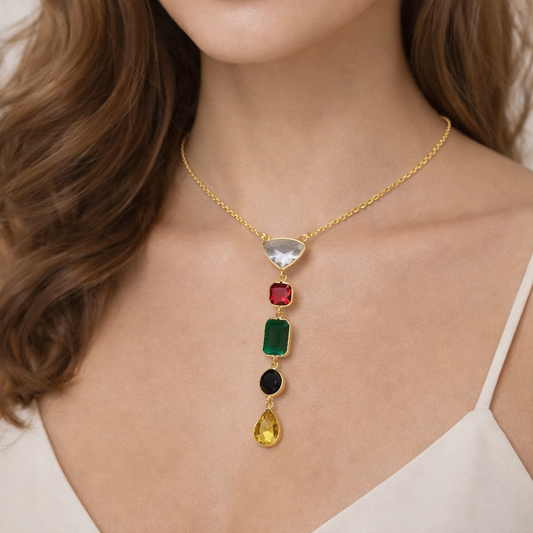 Gold Multi Shape Pendant Necklace Set Modern Elegant Statement Jewelry