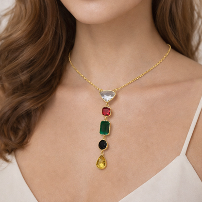 Gold Multi Shape Pendant Necklace Set Modern Elegant Statement Jewelry
