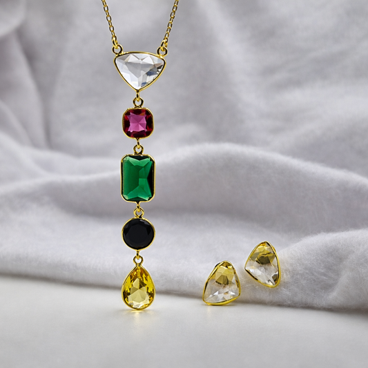Gold Multi Shape Pendant Necklace Set Modern Elegant Statement Jewelry