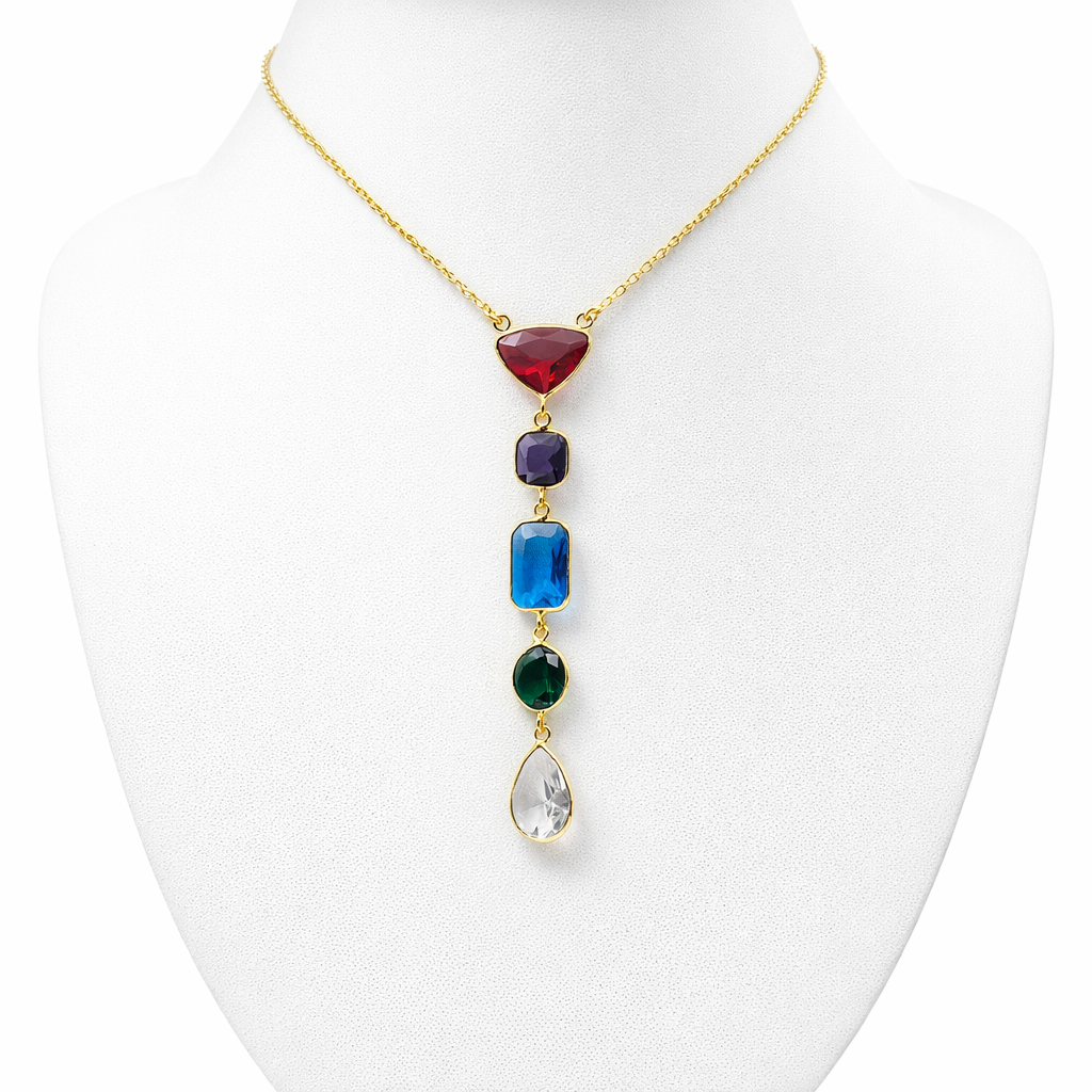 Gold Multi Shape Pendant Necklace Set Modern Elegant Statement Jewelry