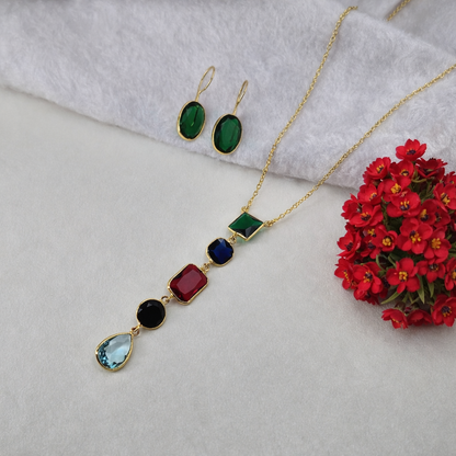 Gold Multi Shape Pendant Necklace Set Modern Elegant Statement Jewelry