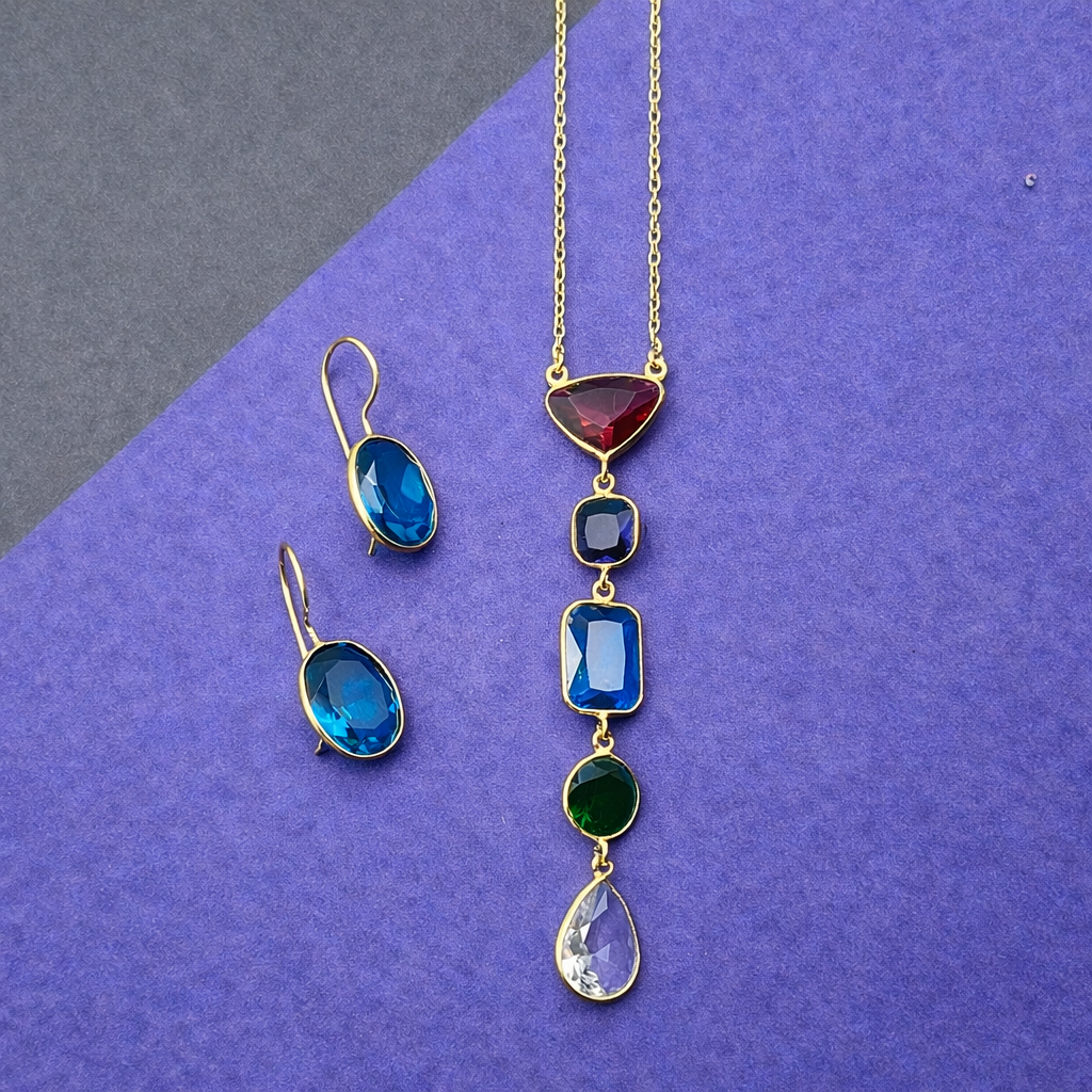 Gold Multi Shape Pendant Necklace Set Modern Elegant Statement Jewelry